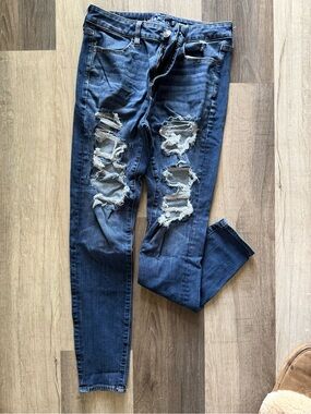 American Eagle Outfitters Ripped Dark Blue Skinny Jeans